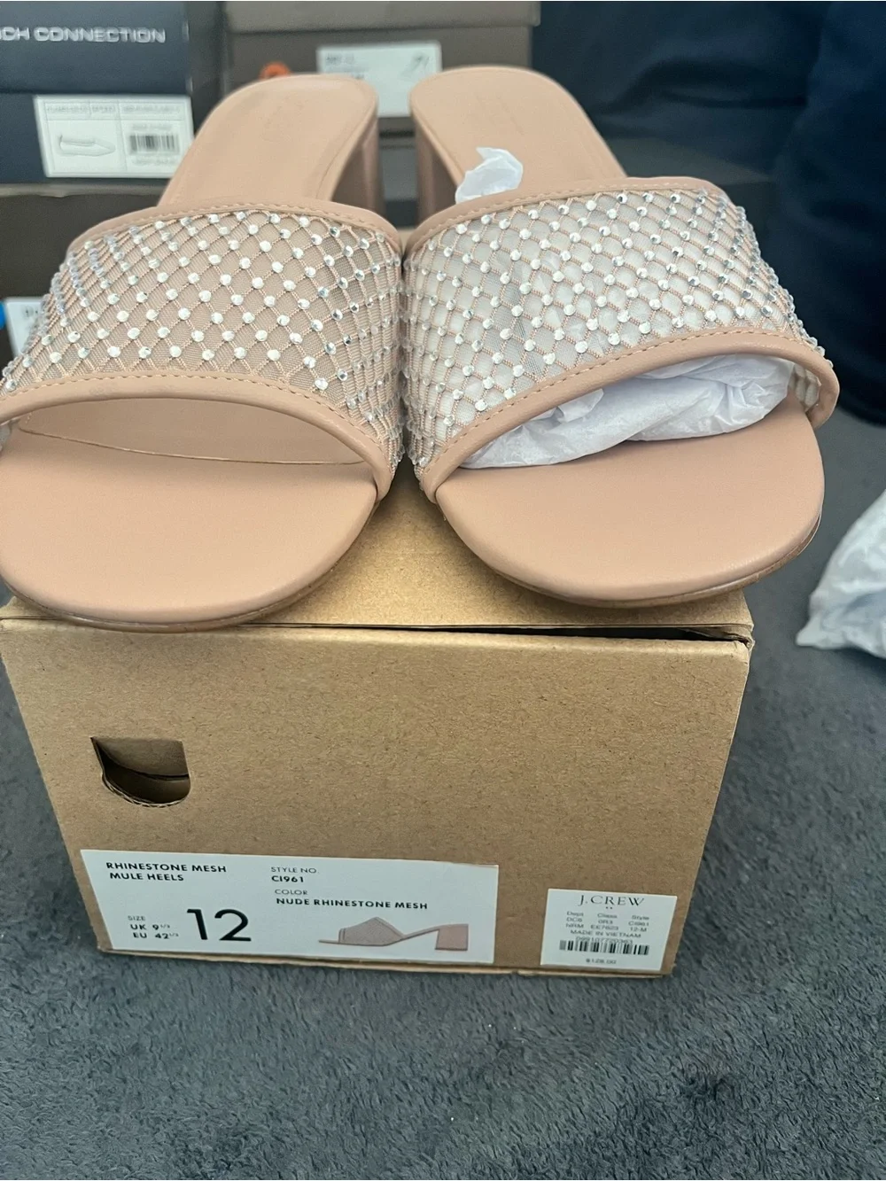 NWT J.Crew Rhinestone Mesh Mule Heels Size 12 | Nude Block Heel
